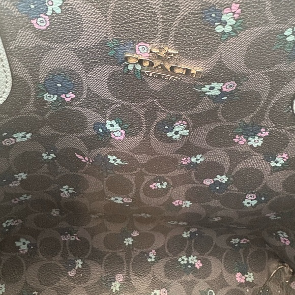 Coach Slate Blue & Floral Leather Tote - Picture 5 of 9